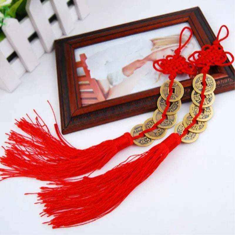 Chinese Feng Shui Coins with Red Knot Home Decor Hanging Ornament for Wealth and Success