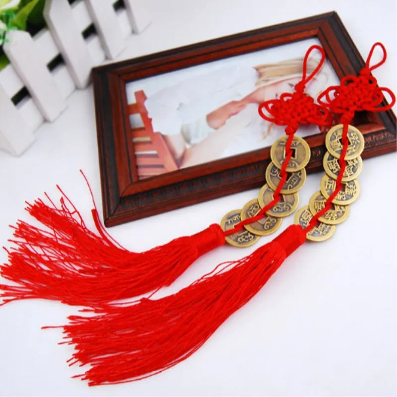 1PC Chinese Feng Shui Coins with Handmade Red Enless Knot Home Decor Hanging Decoration Lucky Ornaments for Car Wealth Success