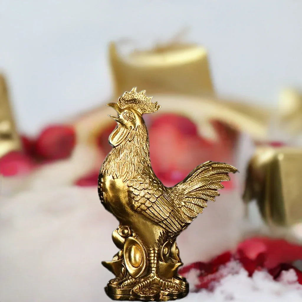Patung Patung Ayam Ayam Tembaga 1Pc Hiasan Fengshui Bertuah Cina Untuk Kedai Rumah Pejabat Dekorasi Desktop Kraf Tangan