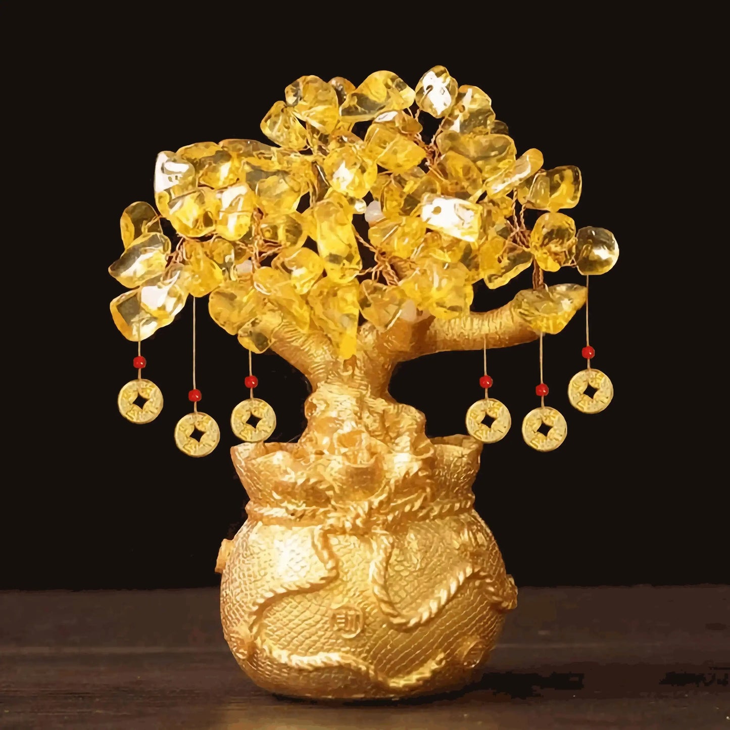 Lucky Money Tree Feng Shui Wealth Resin Bonsai Ornament Natural Craft Decoration