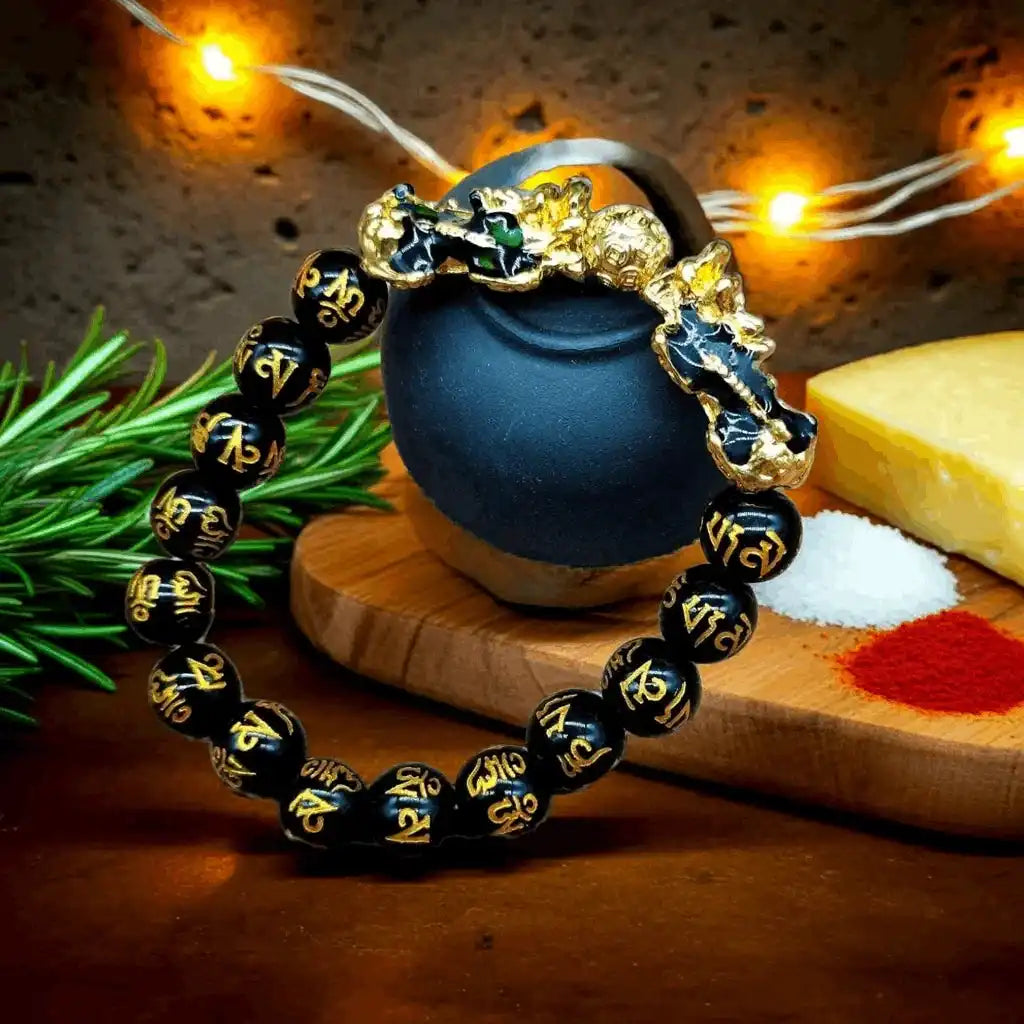 Feng Shui Obsidian Bead Bracelet Double Pixiu Wealth Luck Wristband for Men Women