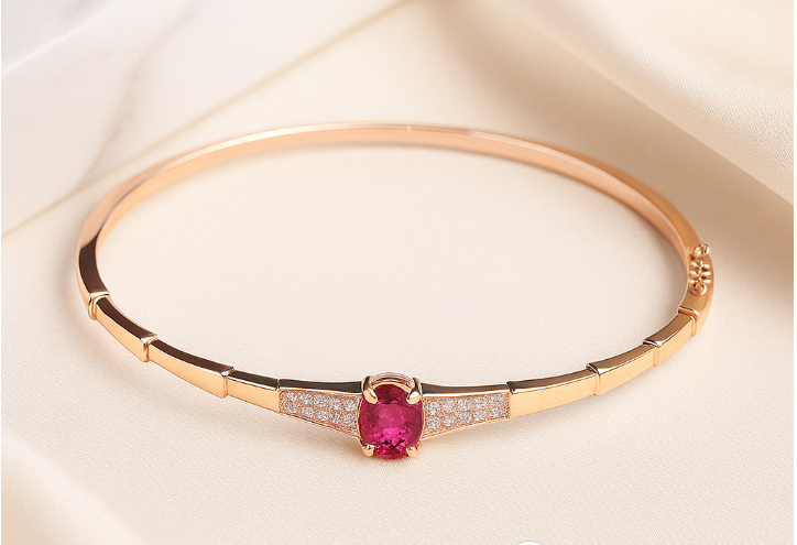 585 purple gold plated 14K rose gold inlaid crystal ruby bracelet for women charm light luxury wedding party fashion jewelry