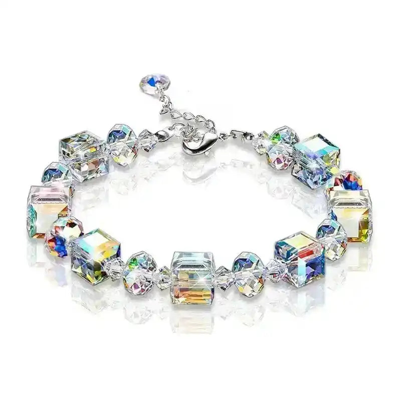 Delysia King 1pcs Women Trendy Cube Crystal Bracelet Luxurious Personality Versatile Wrist Chain Best Friend Gift