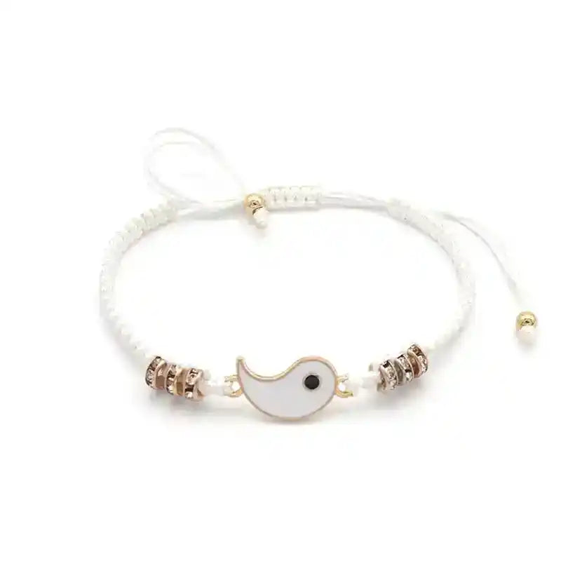 Handmade Yin Yang Bracelets for Couples – Tai Chi Symbol of Balance & Love | Adjustable & Stylish Gold-White