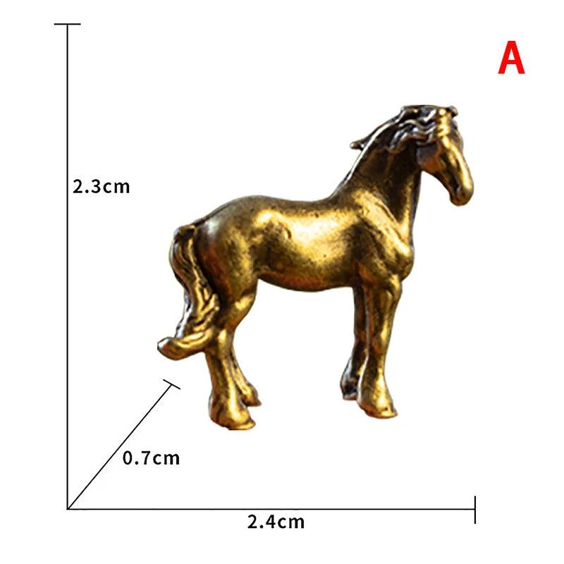 A 1pc Miniature Antique Brass Long Tail Horse Figurines Feng Shui Ornament Copper Zodiac Animal Mini Desktop Crafts Home Decor