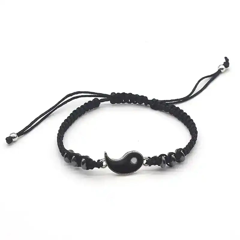 Handmade Yin Yang Bracelets for Couples – Tai Chi Symbol of Balance & Love | Adjustable & Stylish Silver-balck