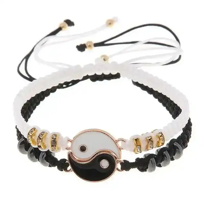 Handmade Yin Yang Bracelets for Couples – Tai Chi Symbol of Balance & Love | Adjustable & Stylish Gold-Balck White