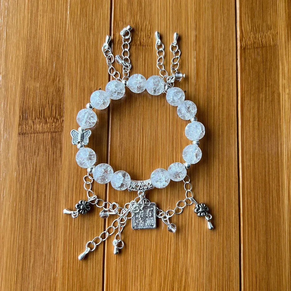 Clear beaded bracelet with silver charms and chains from TGCF Cosplay Bracelet Set, designed for Heaven Official’s Blessing anime costume accessories.