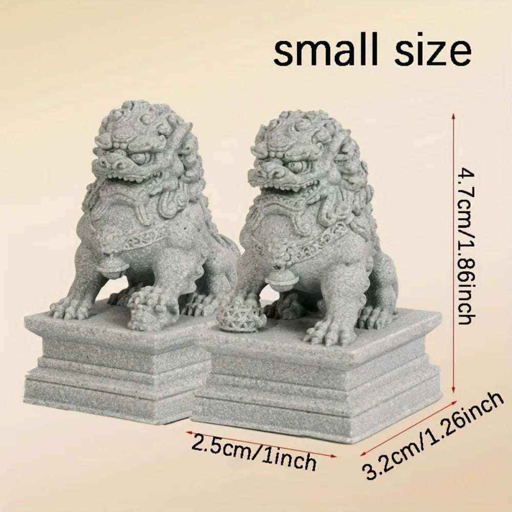 Fu Foo Dogs Pair Guardian Lion Statues Feng Shui Home Decor Chinese Figurines Small Size (2Pcs)