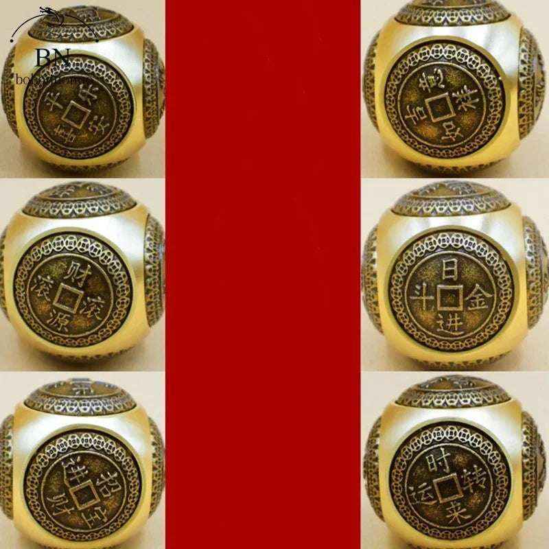 Six Faced Feng Shui Lucky Money Spinner Copper Stress Relief Toy for Adults