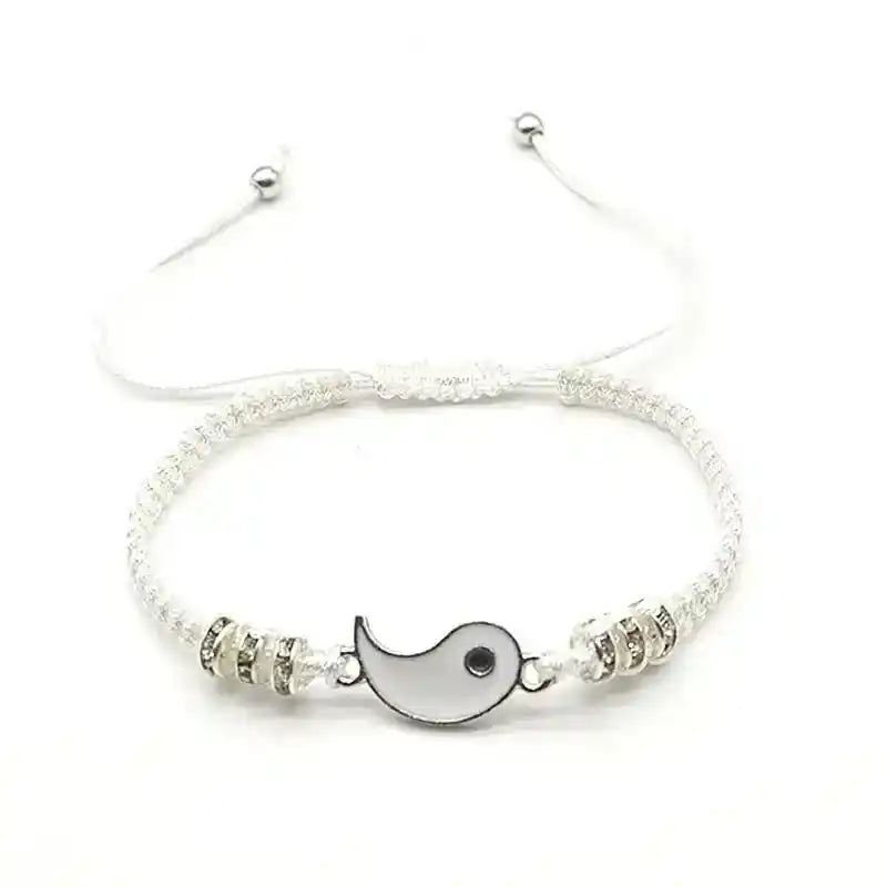 Handmade Yin Yang Bracelets for Couples – Tai Chi Symbol of Balance & Love | Adjustable & Stylish Silver-White