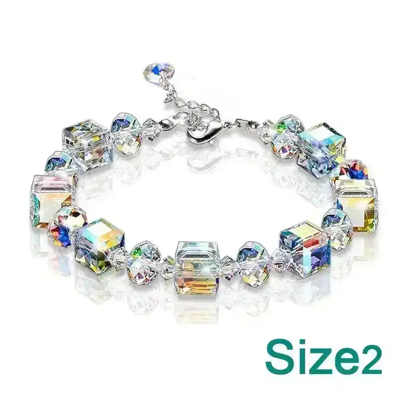 Delysia King 1pcs Women Trendy Cube Crystal Bracelet Luxurious Personality Versatile Wrist Chain Best Friend Gift 2 Clear