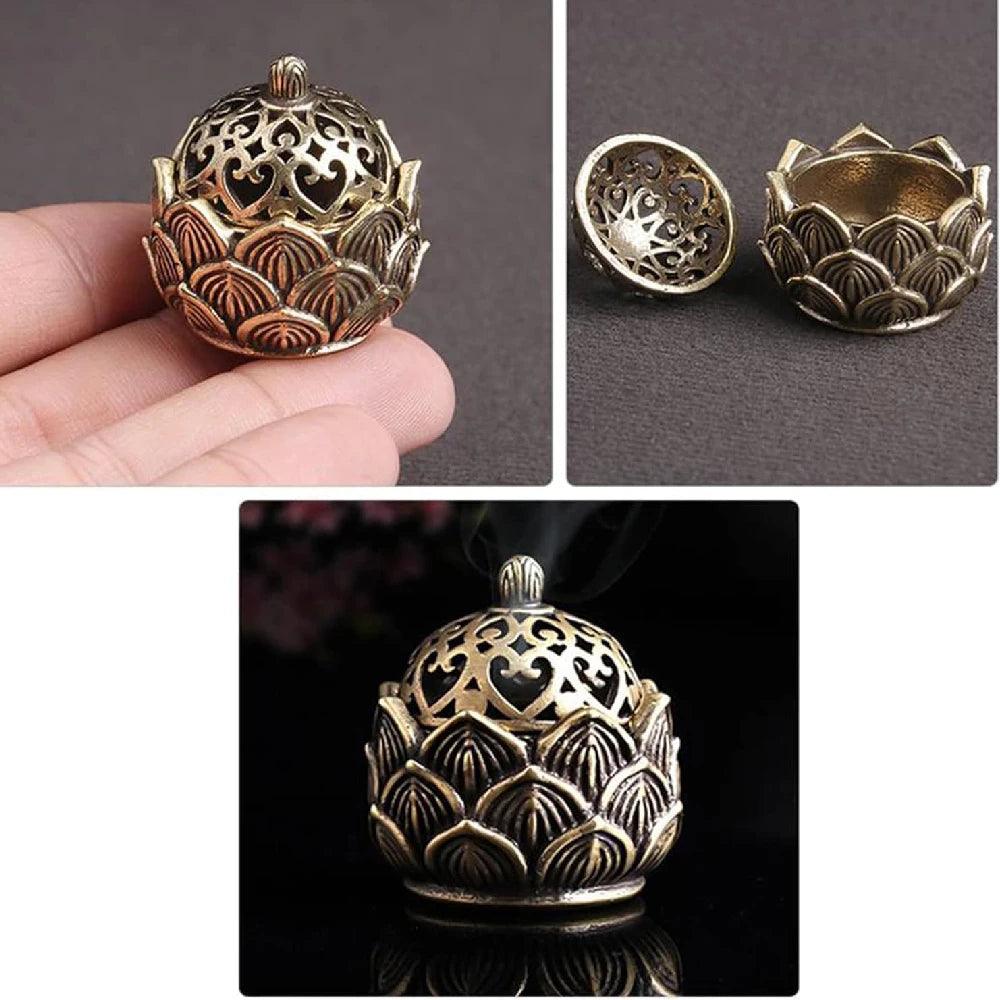 Feng Shui incense burner lotus Zen coil holder with intricate floral cutout design, ideal for aromatherapy and tea house decor.