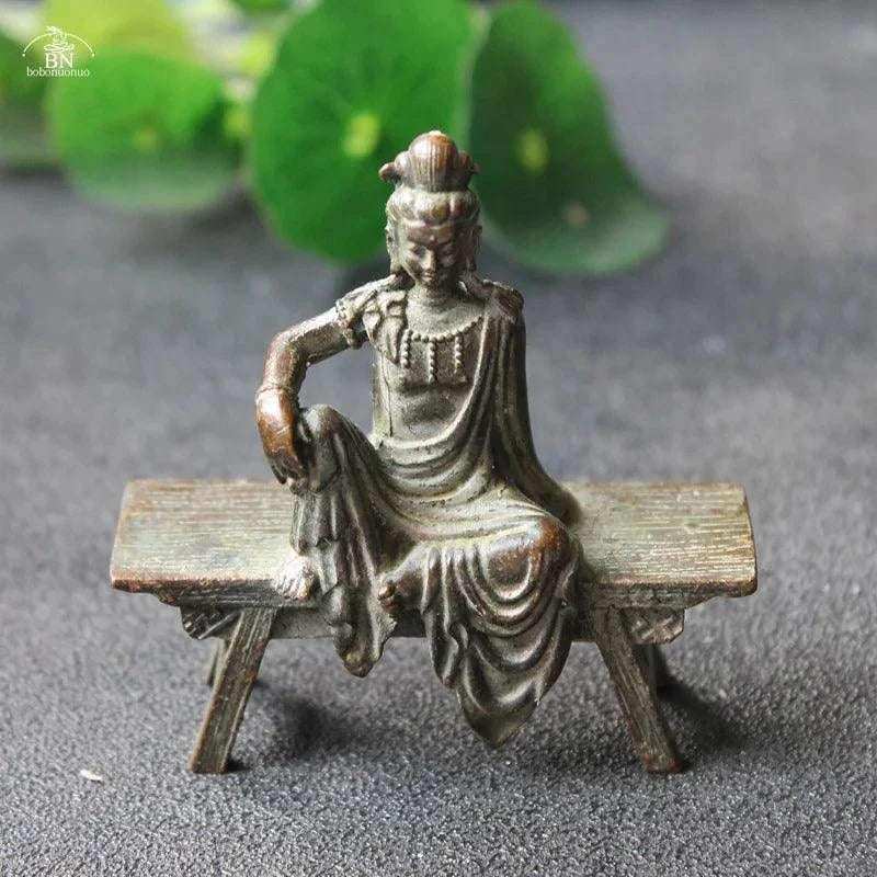 Antique Bronze Guanyin Bodhisattva Statue Feng Shui Home Decor Crafts