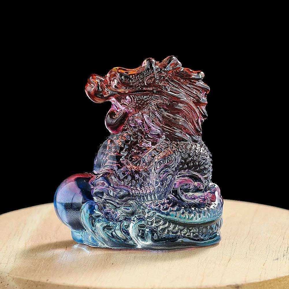 Chinese Crystal Dragon Figurine Ornaments Twelve Zodiac Loong Portraits Feng Shui Crafts Glass Art Shop Opening Gifts Room Decor Colorful 1pc
