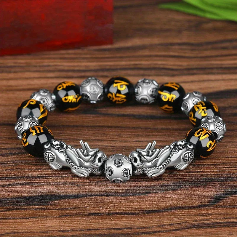 Fengshui Pixiu Bracelet Natural Obsidian Stone Beads Bracelets for Women Men Wealth Good Luck Buddha Unisex Wristband Jewelry