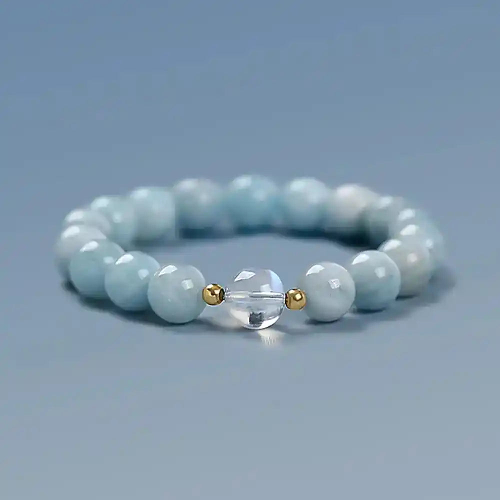 Aquamarine and white crystal bracelet, Strong Protection and Positive energy bracelet, Hand jewelry, 1pc 18.8cm Blue