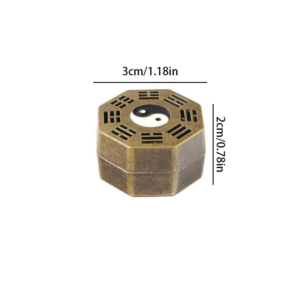 Compact octagonal incense holder with yin-yang symbol, 3cm x 2cm in size, perfect for Feng Shui and spiritual home decor.