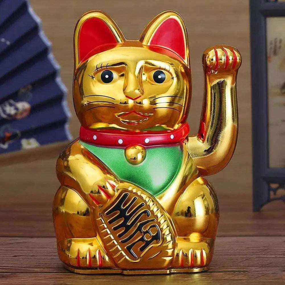 5 Inch/13.5cm Lucky Cat Waving Feng Shui Beckoning Cat Wealth Fortune Lucky Kitty For Home/Shop/Store Decoration 3 Color Choose Bright Gold CHINA