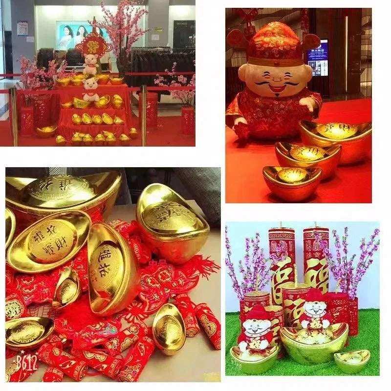 INS Lucky Gold Dollar Treasure Ancient Chinese Money Yuanbao Ornaments Office Shop Fengshui Decors Festive Candy Snacks Box Gift