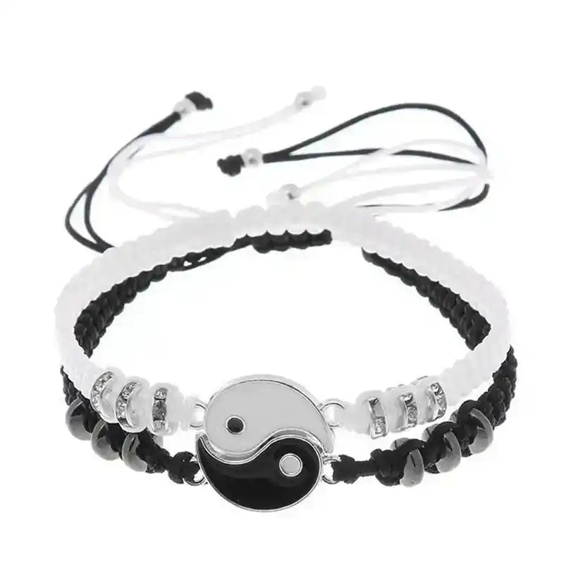 Handmade Yin Yang Bracelets for Couples – Tai Chi Symbol of Balance & Love | Adjustable & Stylish Silver-Balck White