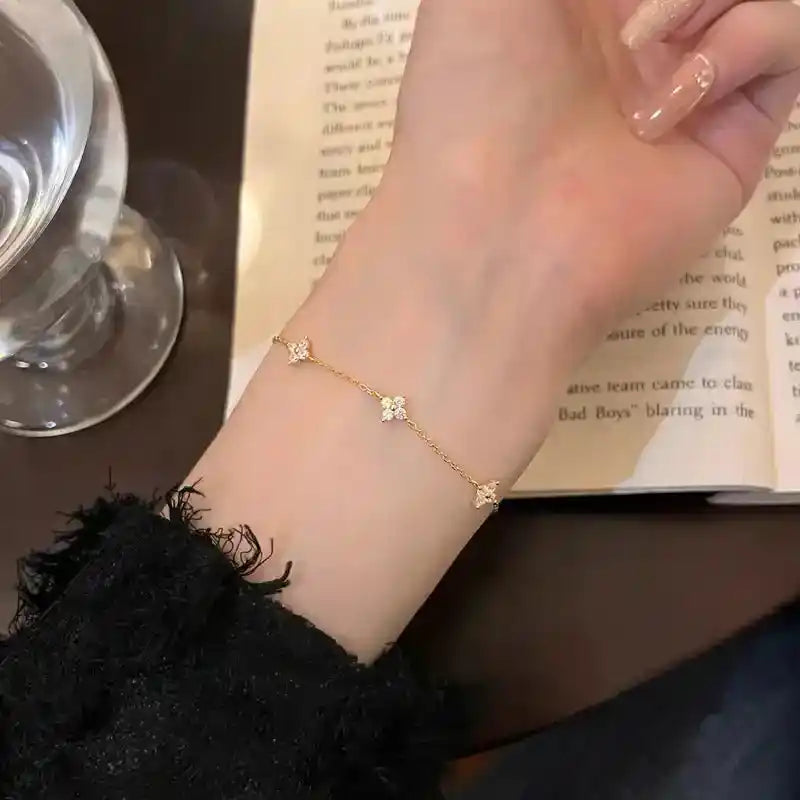 925 Sterling Silver Crystal Flower Bracelet for Women Girls New Personality Korean Chain Fashion Jewelry Accessories Party Gifts