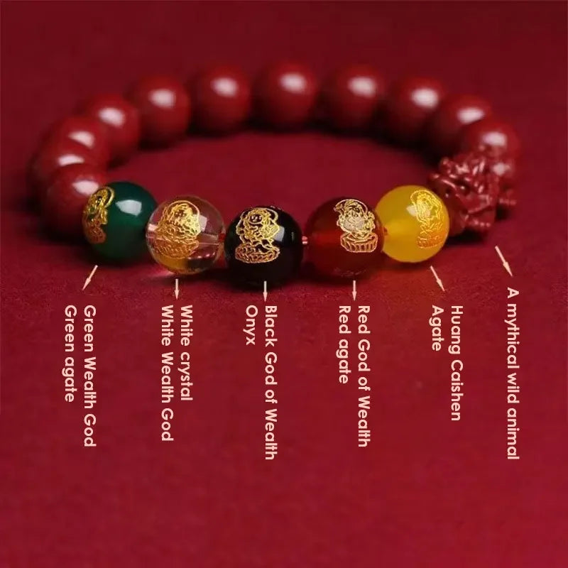 FengShui Pixiu Charms Cinnabar Bracelet Lucky Cinnabar Chain Chinese Fengshui Charm Bracelets Jewelry  Auspicious Juyun Beads