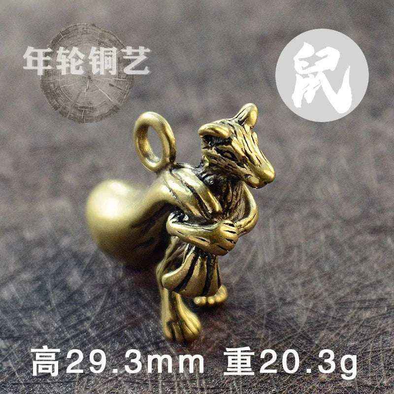 12 Zodiac Signs Animal Feng Shui Vintage Decoration Brass Stereoscopic Dragon Statue Wealth Prosperity Chinese Style Pendant Rat