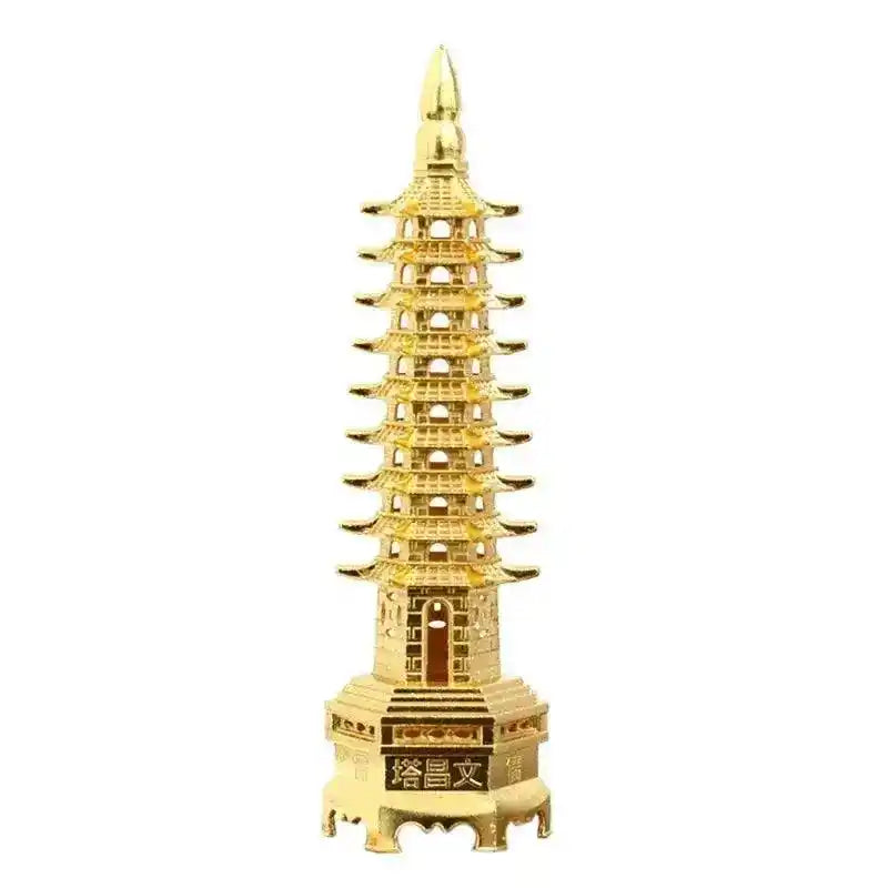 Feng Shui Wenchang Pagoda 9-Level Alloy Model Home Decoration Metal Statue GD