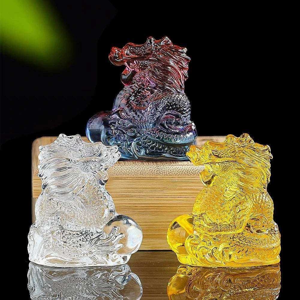Chinese Crystal Dragon Figurine Ornaments Twelve Zodiac Loong Portraits Feng Shui Crafts Glass Art Shop Opening Gifts Room Decor