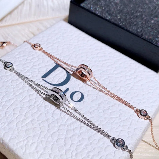 Super Sparkling Diamond Bracelet in rose gold and silver tones with circular diamond accents, elegant women's fashion jewelry gift.
