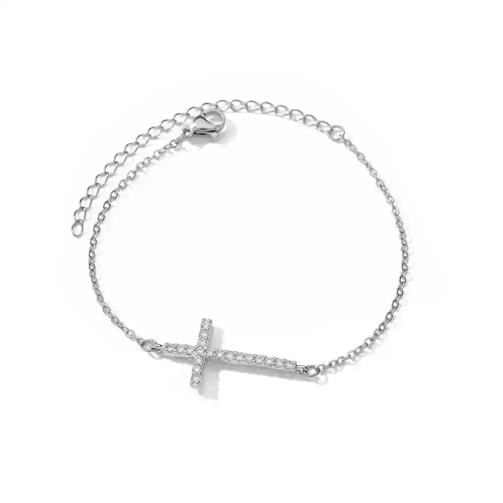 Gold-Plated Crystal Cross Bracelet for Women – Feng Shui Amulet for Protection & Good Luck, Fashion Stainless Steel Religious Jewelry