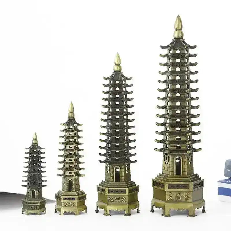 Feng Shui Wenchang Pagoda 9-Level Alloy Model Home Decoration Metal Statue