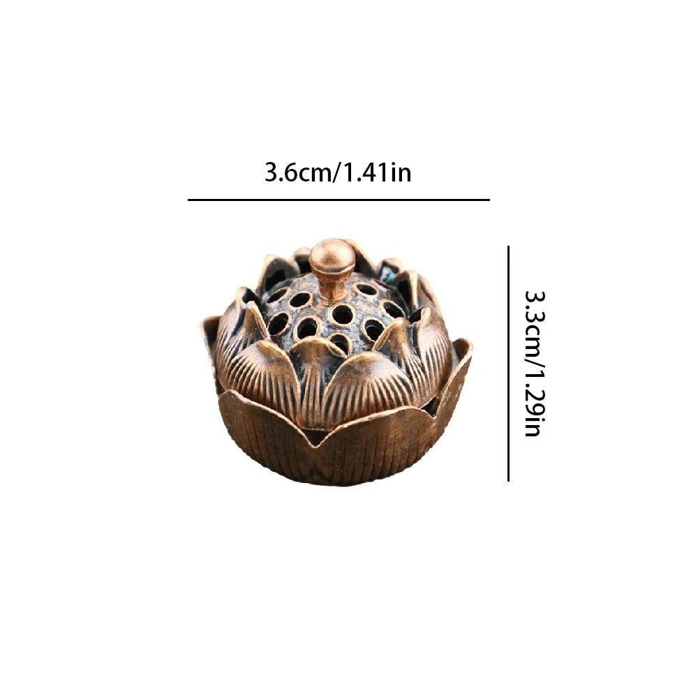 Small lotus Zen incense burner measuring 3.6cm x 3.3cm, ideal for meditation, aromatherapy, and Feng Shui home decor.