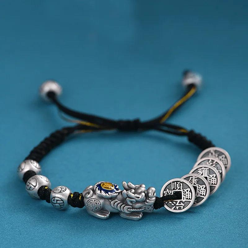 Black Feng Shui Pixiu Lucky Prayer Coin Beads Bracelet for Men Women Handmade Woven Red Rope Wristband Couple Friendship Jewelry Gifts