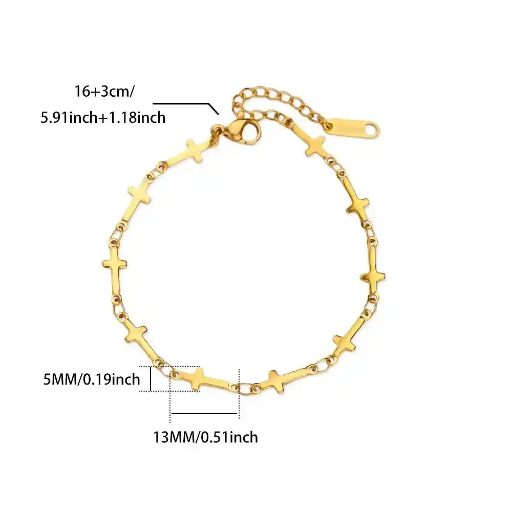 Gold-Plated Crystal Cross Bracelet for Women – Feng Shui Amulet for Protection & Good Luck, Fashion Stainless Steel Religious Jewelry