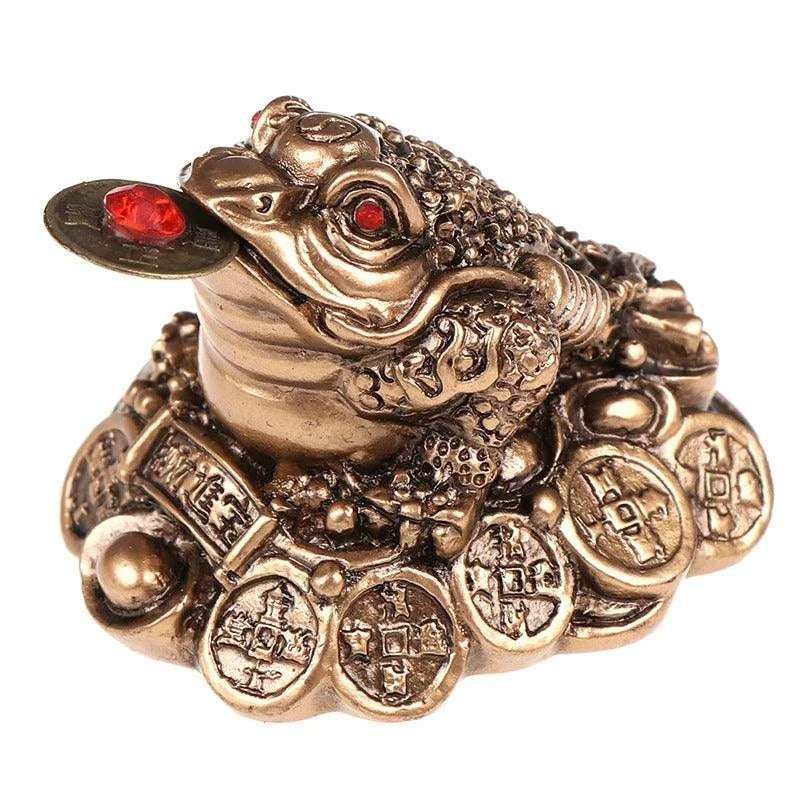 Traditional Chinese Feng Shui Money Toad – Bronze Three-Legged Statue for Wealth and Good Fortune Dark Brown