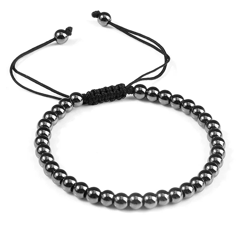 Hematite Beaded Bracelet for Men & Women – Handmade Adjustable Woven Bangle | Energy Healing, Protection & Stylish Gift