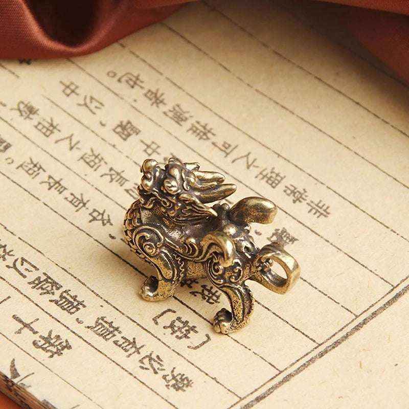 New 1PC Fengshui Qilin Dragon Wealth Brass Statue Chinese Lucky Decor Vintage Ornament