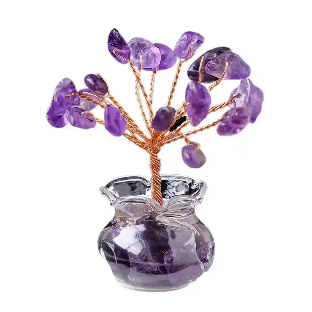 Handmade Feng Shui Crystal Tree Decor for Healing Energy Purple