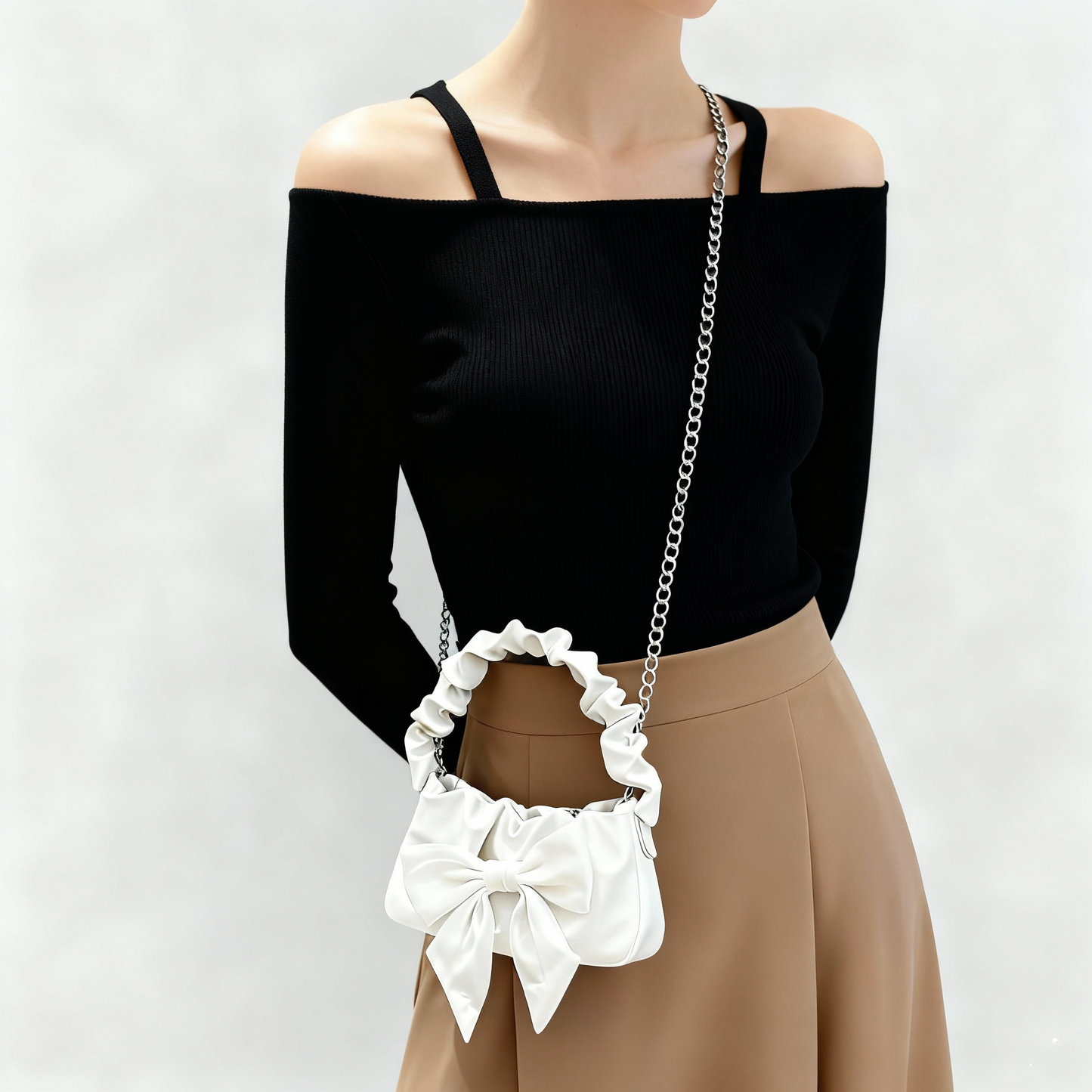 Women’s Satin Bow Shoulder Bag 2025 – Cute Ruched Handle Purse, Elegant Mini Crossbody Handbag for Date Night & Street Style