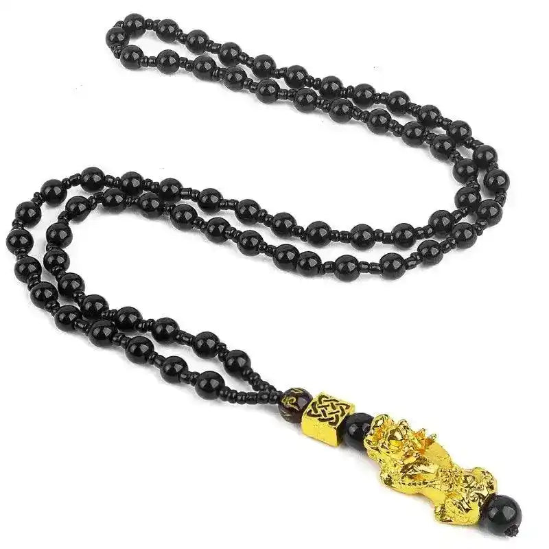 Pixiu Feng Shui Bracelet Ring Necklace Set Obsidian Bead Wealth Luck Jewelry for Men Women