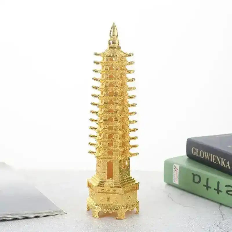 Feng Shui Wenchang Pagoda 9-Level Alloy Model Home Decoration Metal Statue