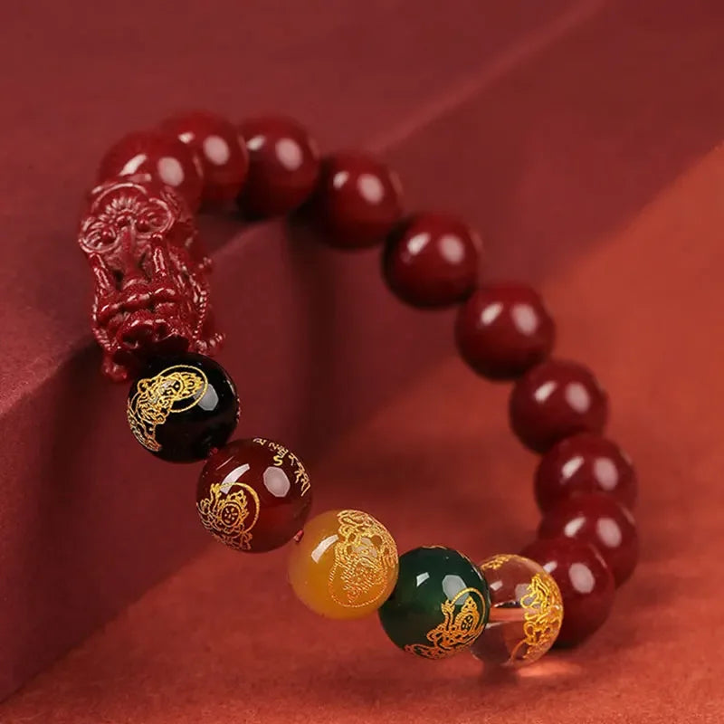 FengShui Pixiu Charms Cinnabar Bracelet Lucky Cinnabar Chain Chinese Fengshui Charm Bracelets Jewelry  Auspicious Juyun Beads