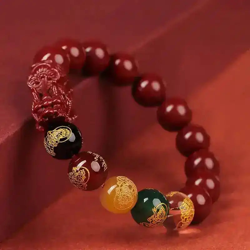 Feng Shui Pixiu Cinnabar Bracelet Lucky Charm Jewelry Auspicious Beads