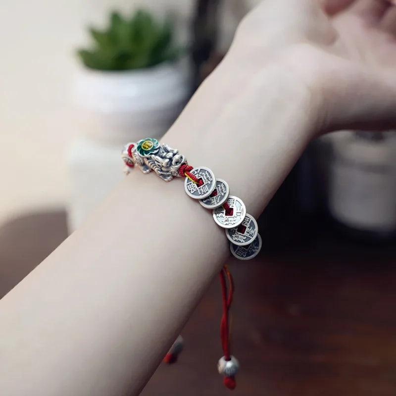 Feng Shui Pixiu Lucky Prayer Coin Beads Bracelet for Men Women Handmade Woven Red Rope Wristband Couple Friendship Jewelry Gifts
