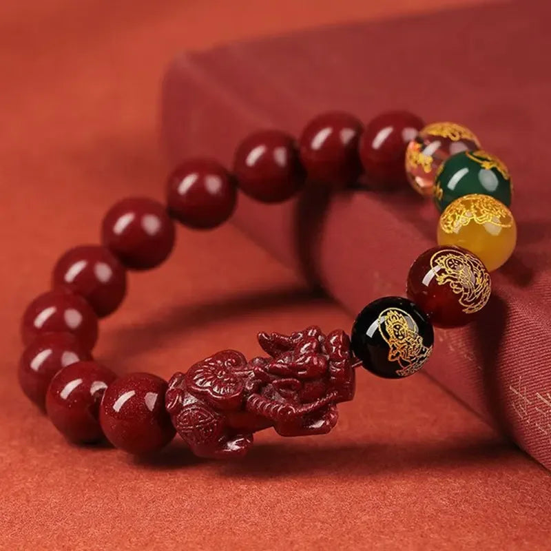 FengShui Pixiu Charms Cinnabar Bracelet Lucky Cinnabar Chain Chinese Fengshui Charm Bracelets Jewelry  Auspicious Juyun Beads