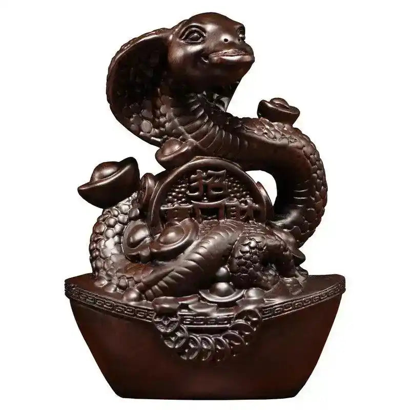Wooden Carved Snake Figurine Feng Shui Ornament 2025 Year of the Snake Sculpture Decoration A2