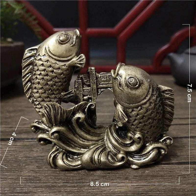 Hand-Carved Gold Chinese Feng Shui Buddha Animal Fish Statues Premium Home Décor Accessories Bronze