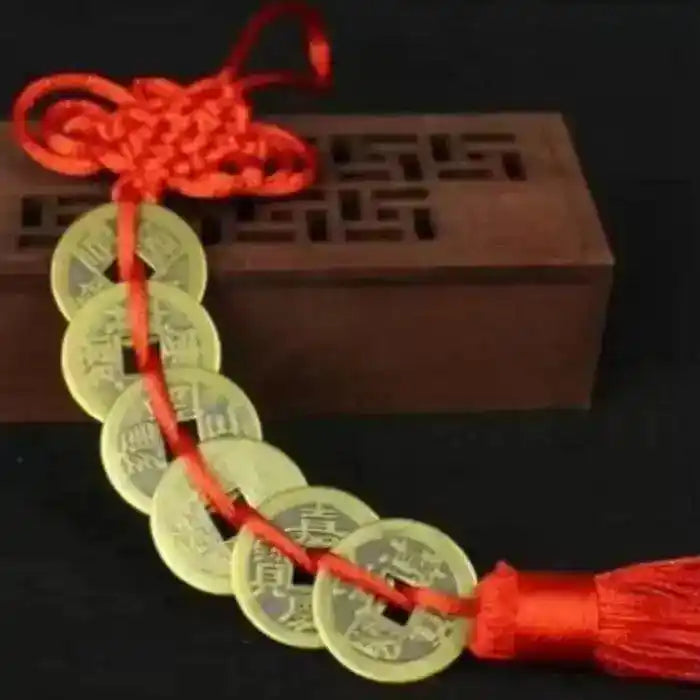 Chinese Feng Shui Coins with Red Knot Home Decor Hanging Ornament for Wealth and Success 6 coin